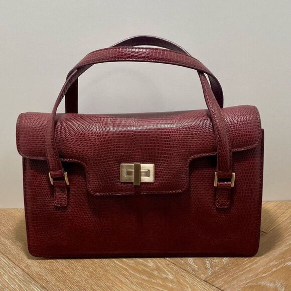 Vintage Antonio Melani Satchel Shoulder Bag Red Textured Leather Double Strap - Picture 1 of 5